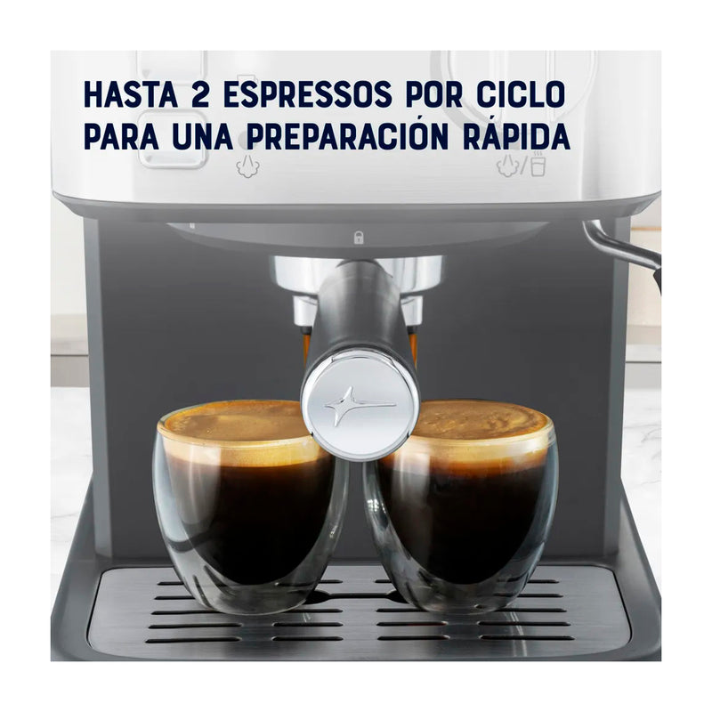 Oster BVSTEM5502 Cafetera de 8 Tazas | Espresso y Capuccino | 15 Bares | Tubo de Vapor | Acero Inoxidable