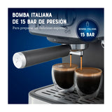 Oster BVSTEM5502 Cafetera de 8 Tazas | Espresso y Capuccino | 15 Bares | Tubo de Vapor | Acero Inoxidable