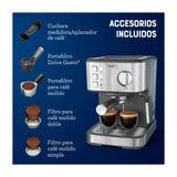 Oster BVSTEM5502 Cafetera de 8 Tazas | Espresso y Capuccino | 15 Bares | Tubo de Vapor | Acero Inoxidable