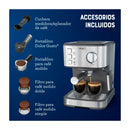 Oster BVSTEM5502 Cafetera de 8 Tazas | Espresso y Capuccino | 15 Bares | Tubo de Vapor | Acero Inoxidable