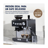 Oster BVSTEM7301 Cafetera Perfect Brew | Espresso y Latte | 15 Bares | Thermoblock | Molino Integrado | Acero Inoxidable