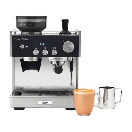 Oster BVSTEM7400 Cafetera Perfect Brew Máxima | Espresso y Latte | 15 Bares | Thermoblock Doble | Molino Inteligente | Acero Inoxidable