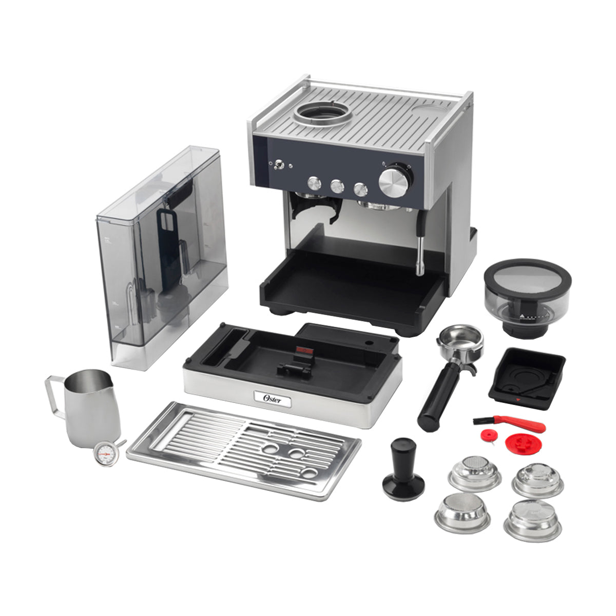 Oster BVSTEM7400 Cafetera Perfect Brew Máxima | Espresso y Latte | 15 Bares | Thermoblock Doble | Molino Inteligente  | Acero Inoxidable