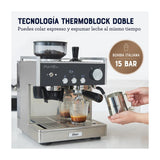 Oster BVSTEM7400 Cafetera Perfect Brew Máxima | Espresso y Latte | 15 Bares | Thermoblock Doble | Molino Inteligente  | Acero Inoxidable