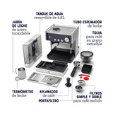 Oster BVSTEM7400 Cafetera Perfect Brew Máxima | Espresso y Latte | 15 Bares | Thermoblock Doble | Molino Inteligente  | Acero Inoxidable