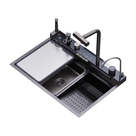 DRIJA Capri 76 Fregador Moderno de Acero Inoxidable | Sistema Anti Reboso | Enjuagador de Vasos | Dispensador de Jabón
