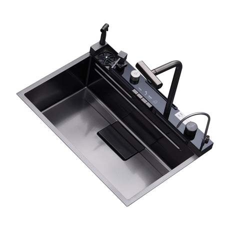 DRIJA Capri 76 Fregador Moderno de Acero Inoxidable | Sistema Anti Reboso | Enjuagador de Vasos | Dispensador de Jabón