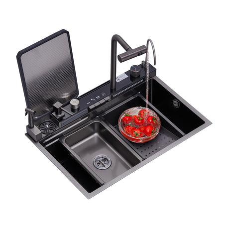 DRIJA Capri 76 Fregador Moderno de Acero Inoxidable | Sistema Anti Reboso | Enjuagador de Vasos | Dispensador de Jabón