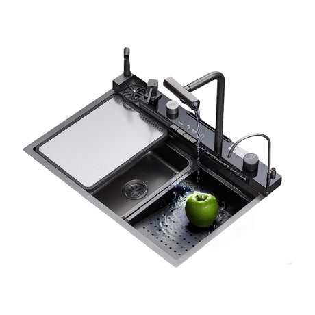 DRIJA Capri 76 Fregador Moderno de Acero Inoxidable | Sistema Anti Reboso | Enjuagador de Vasos | Dispensador de Jabón