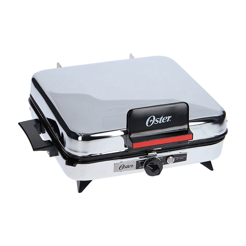 Oster CG120W012 Plancha Sandwichera 3 en 1 | Altura Ajustable | Placas Reversibles | Planchas Antiadherentes | Plateado Negro