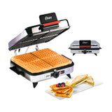 Oster CG120W012 Plancha Sandwichera 3 en 1 | Altura Ajustable | Placas Reversibles | Planchas Antiadherentes | Plateado Negro