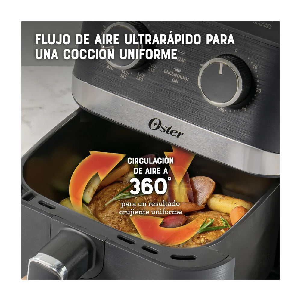 Oster CKSTAF401MDF Freidora de Aire | 4L | DiamondForce  | Temporizador | Control de Temperatura | Negro