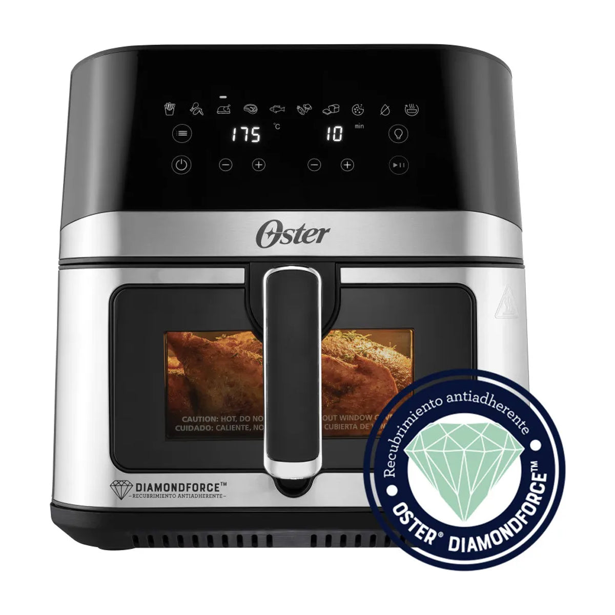 Oster CKSTAF75WDSSDF Freidora de Aire Digital | 7.5L | DiamondForce | Circulación de Aire 360° | Ventana de Vidrio | 10 Funciones | Negro