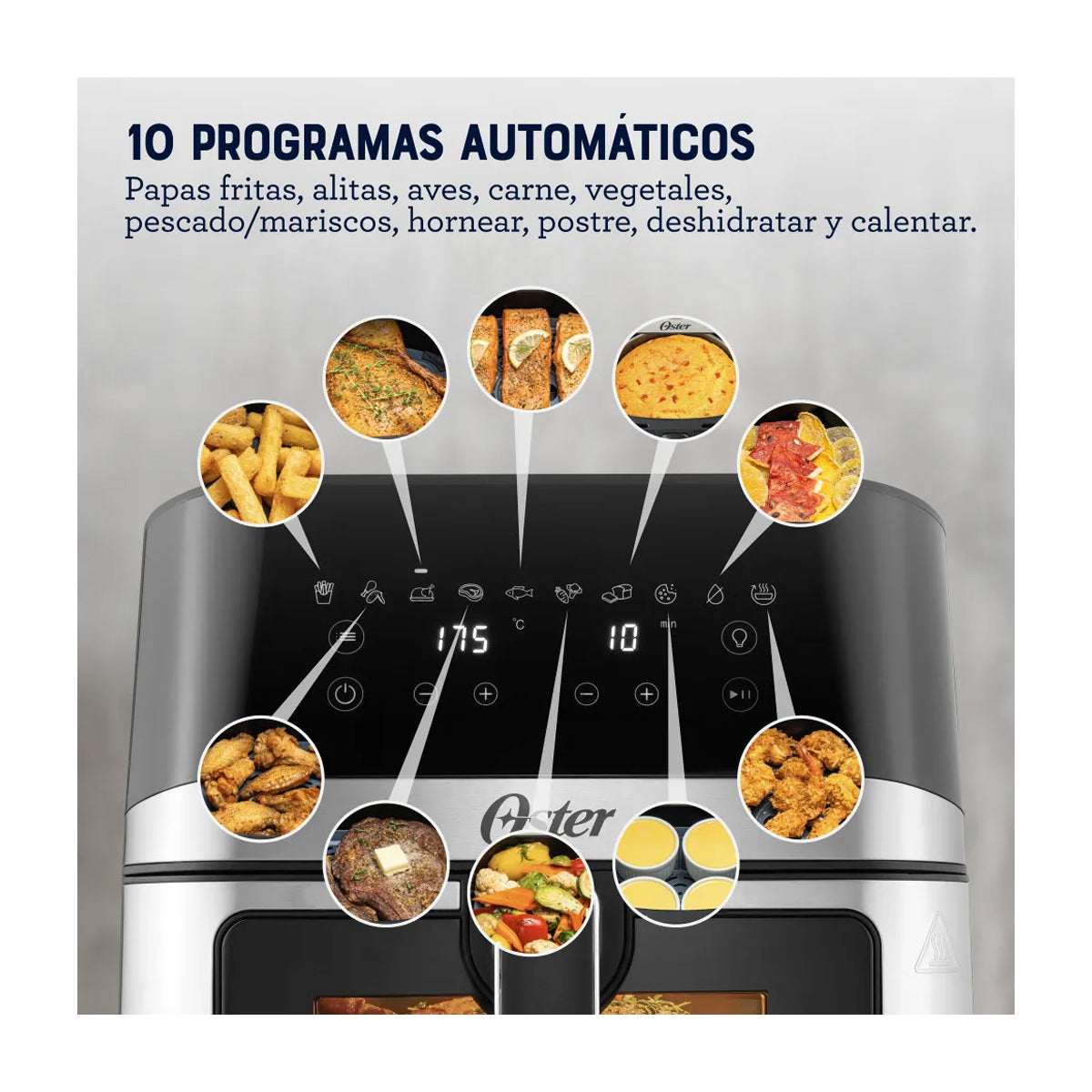 Oster CKSTAF75WDSSDF Freidora de Aire Digital | 7.5L | DiamondForce | Circulación de Aire 360° | Ventana de Vidrio | 10 Funciones | Negro