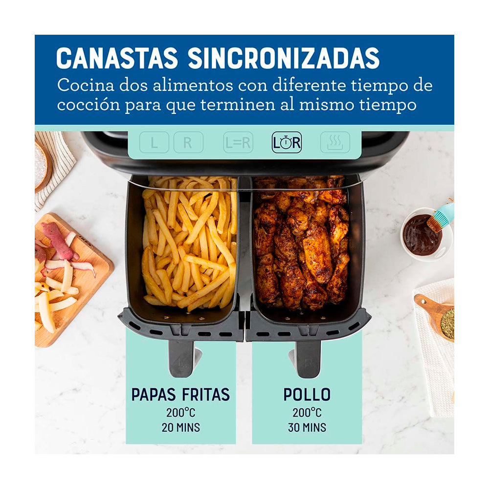 Oster CKSTAF7MCDDF Freidora de Aire Digital | 7.6L | Dual | DiamondForce | 2 Canastas | 6 Funciones | Negro