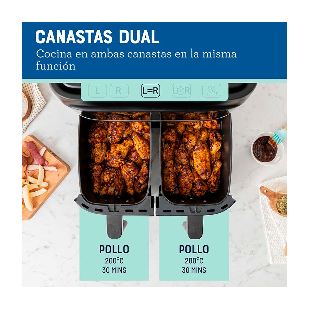 Oster CKSTAF7MCDDF Freidora de Aire Digital | 7.6L | Dual | DiamondForce | 2 Canastas | 6 Funciones | Negro