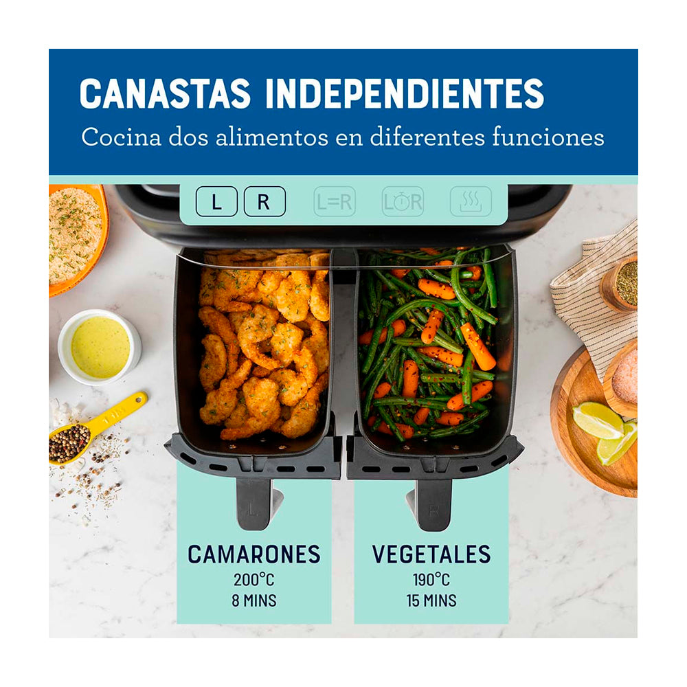 Oster CKSTAF7MCDDF Freidora de Aire Digital | 7.6L | Dual | DiamondForce | 2 Canastas | 6 Funciones | Negro