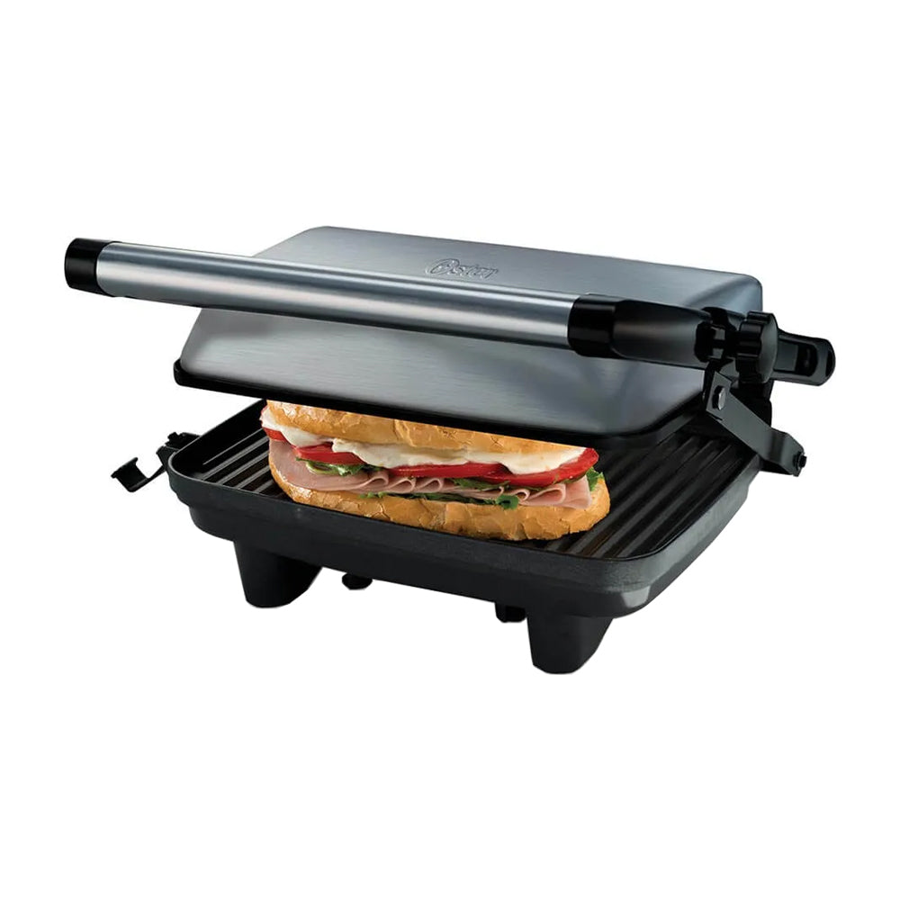 Oster CKSTPA2880 Sandwichera Grill | Altura Ajustable | Planchas Antiadherentes | Plateado Negro