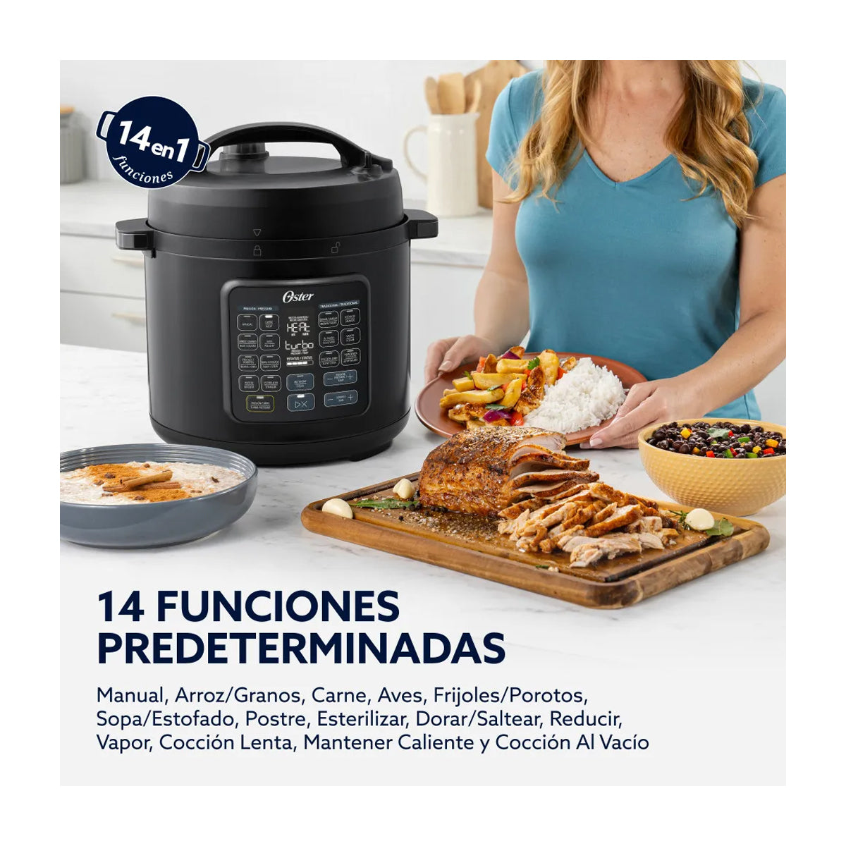 Oster CKSTPCECT57DF2CL Multi-Olla Rápida Programable de 5.7L | 14 Funciones | Temporizador | Función Turbo | Interior Antiadherente Extraíble | Negro