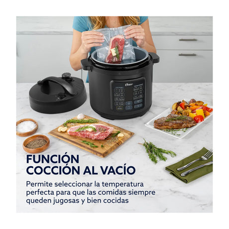 Oster CKSTPCECT57DF2CL Multi-Olla Rápida Programable de 5.7L | 14 Funciones | Temporizador | Función Turbo | Interior Antiadherente Extraíble | Negro