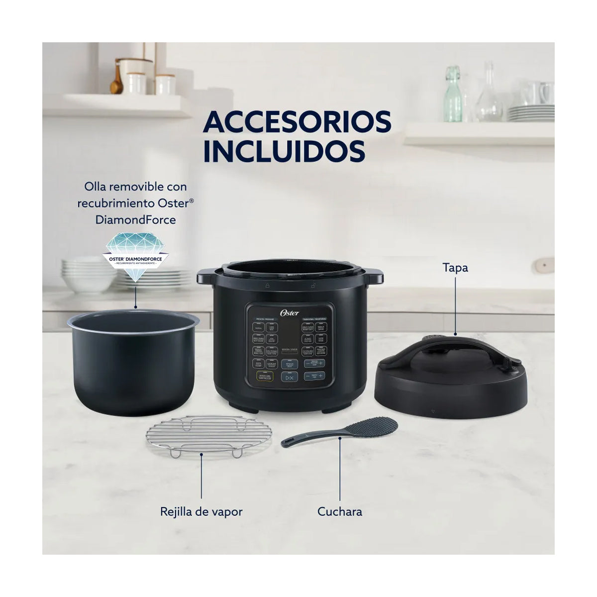 Oster CKSTPCECT57DF2CL Multi-Olla Rápida Programable de 5.7L | 14 Funciones | Temporizador | Función Turbo | Interior Antiadherente Extraíble | Negro