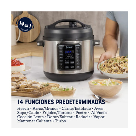 Oster CKSTPCECT75DF Multi-Olla Rápida Programable de 7.5L | 14 Funciones | Temporizador | Función Turbo | Interior Antiadherente Extraíble