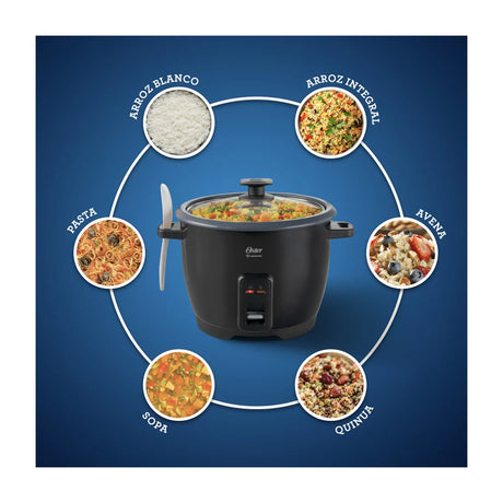 Oster CKSTRCB10DFBLK Olla Arrocera de 1.8L | Interior Antiadherente Extraíble | Negro