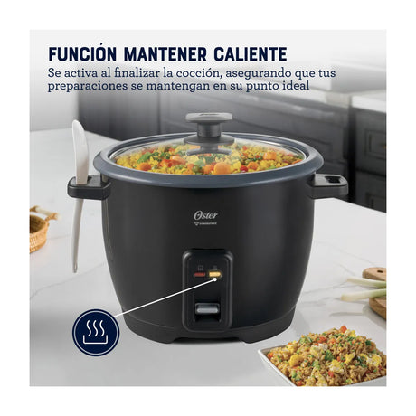 Oster CKSTRCB10DFBLK Olla Arrocera de 1.8L | Interior Antiadherente Extraíble | Negro