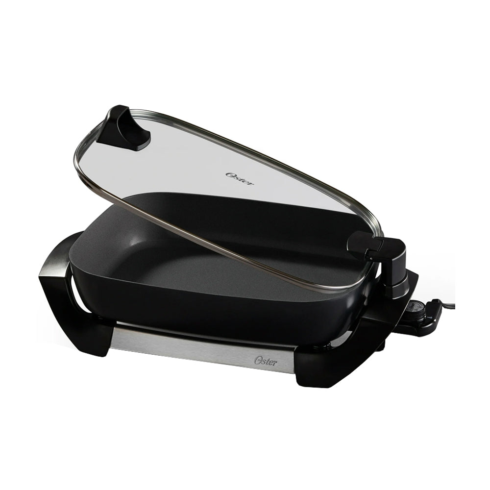 Oster CKSTSK16H Sartén Eléctrico | Antiadherente | Control Ajustable | Tapa Removible | Tapa de Vidrio Templado | 1500W | Negro