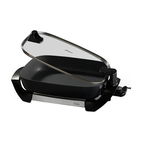 Oster CKSTSK16H Sartén Eléctrico | Antiadherente | Control Ajustable | Tapa Removible | Tapa de Vidrio Templado | 1500W | Negro
