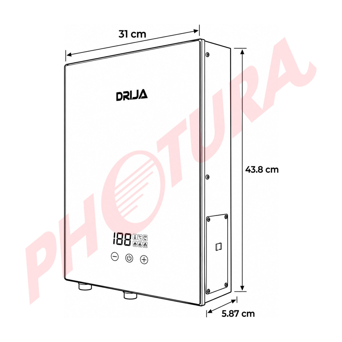DRIJA Calentador de Agua Eléctrico | 14KW | 24L | Control Remoto | Negro