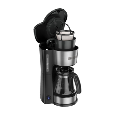 Black & Decker Cafetera Dispensadora 4-en-1 de 5 Tazas | Filtro Lavable Permanente | Canasta Removible | Negro