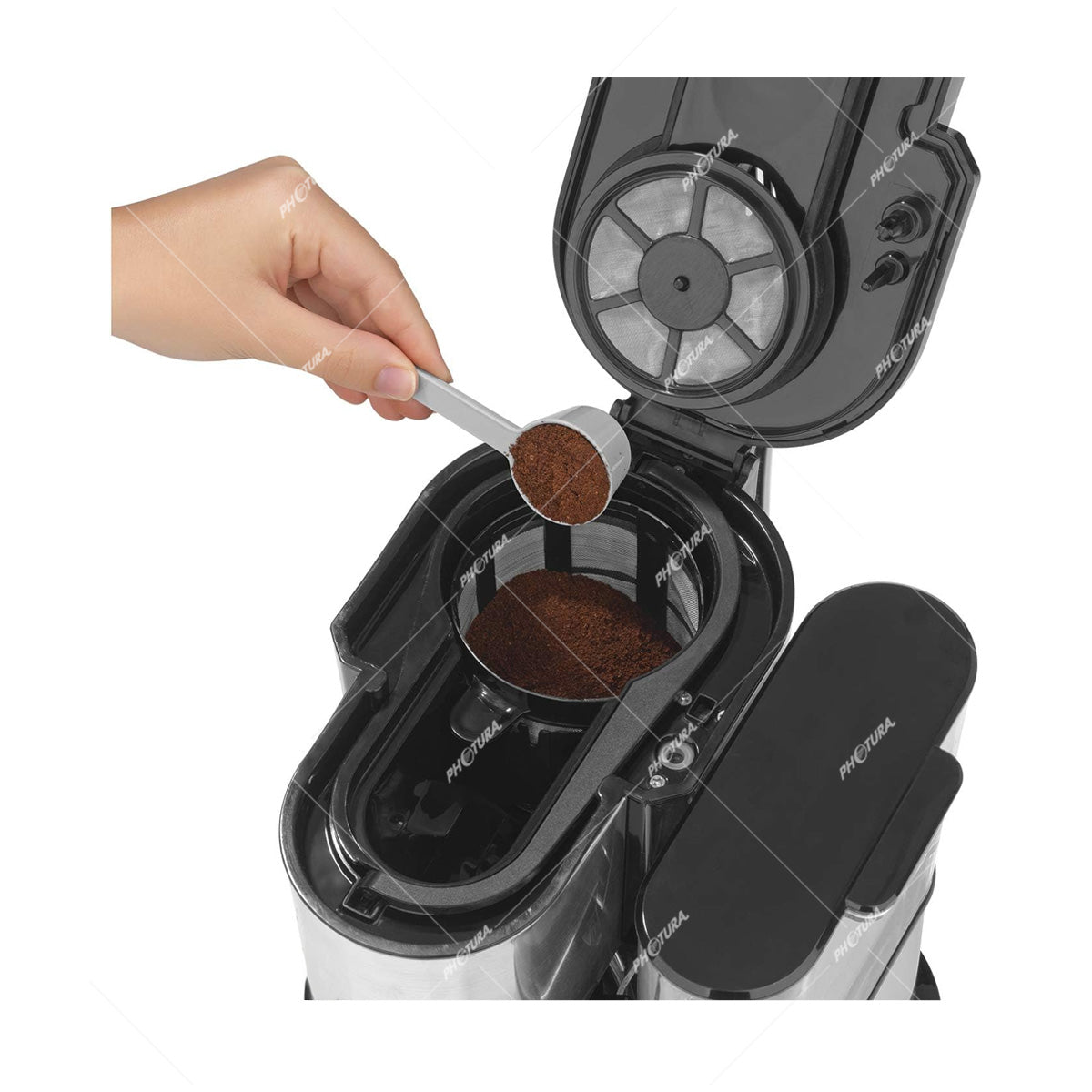 Sankey Cafetera / Molino de Café | 10 Tazas | Filtro Permanente Lavable | Apagado Automático | Plateado Negro