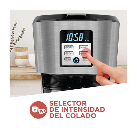 Black & Decker Cafetera de 12 Tazas | Tecnología Vortex | Multiprogramable | Smart Clean | Negro Plateado