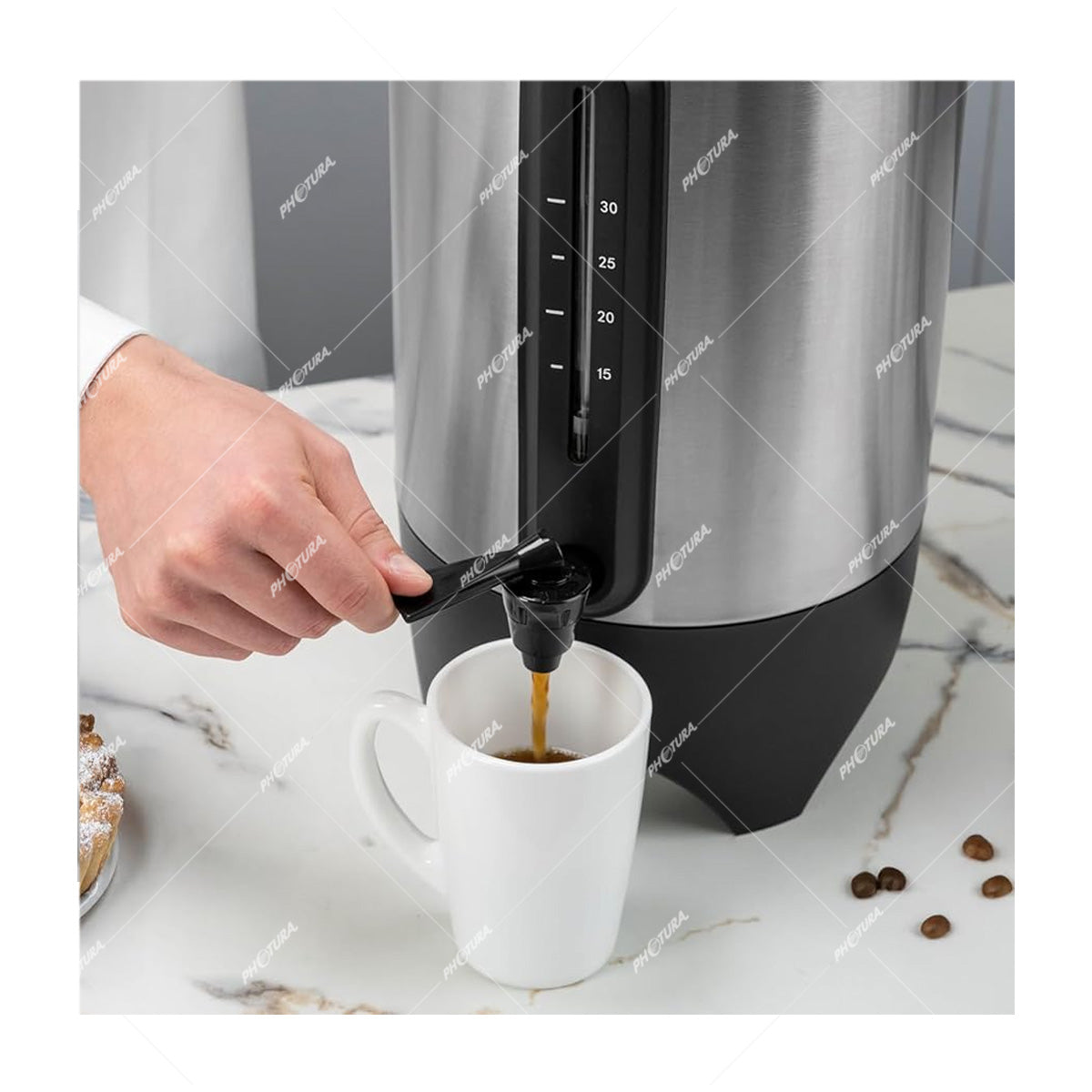 Sankey Cafetera Percoladora de 30 Tazas | Indicador de Temperatura | Acero Inoxidable | Plateado