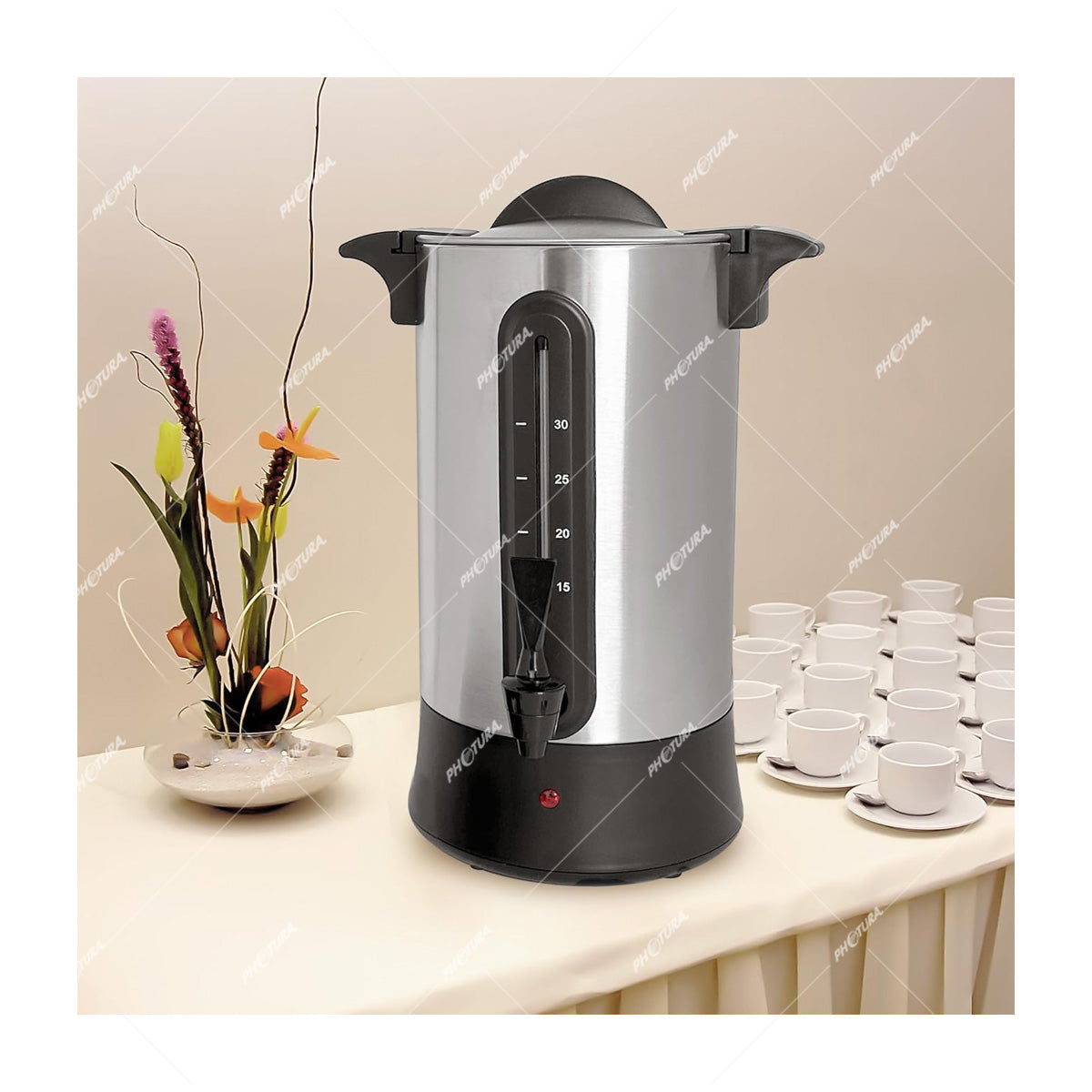 Sankey Cafetera Percoladora de 30 Tazas | Indicador de Temperatura | Acero Inoxidable | Plateado