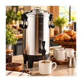 Sankey Cafetera Percoladora de 30 Tazas | Indicador de Temperatura | Acero Inoxidable | Plateado