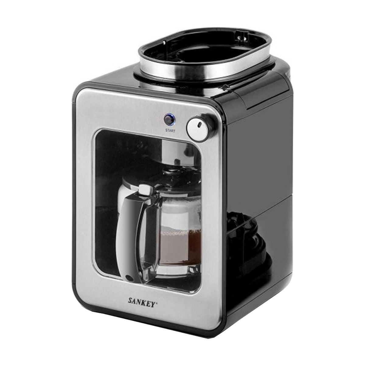 Sankey Cafetera / Molino de Café | 4 Tazas | Plateado Negro