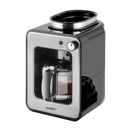 Sankey Cafetera / Molino de Café | 4 Tazas | Plateado Negro