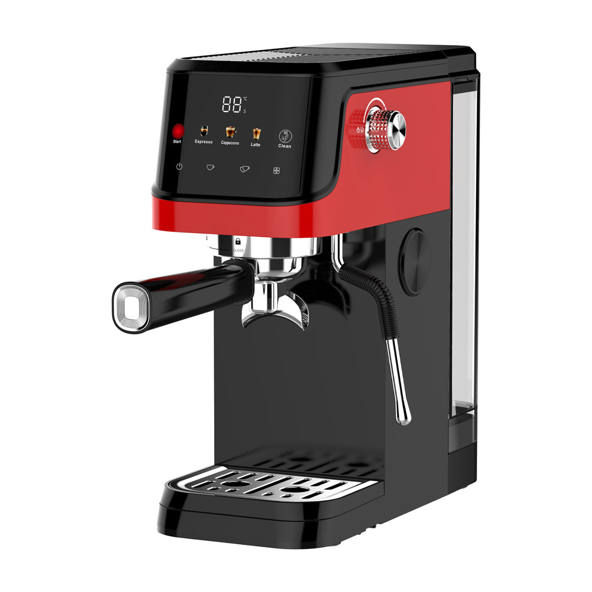 Sankey Cafetera de 2 Tazas | 20 Bares | Espresso | Espumador de Leche | Negro Rojo