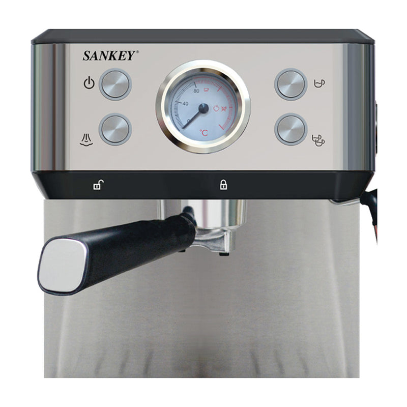 Sankey Cafetera de 2 Tazas | 20 Bares | Espresso | Espumador de Leche | Plateado Negro