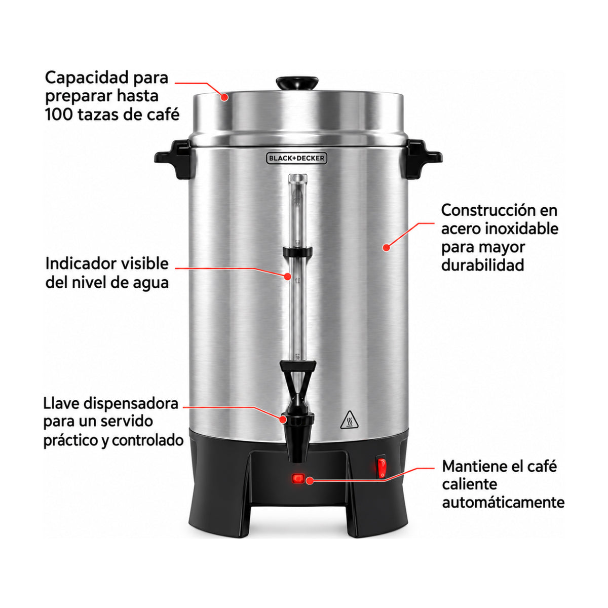 Black & Decker Cafetera Percoladora Comercial de 100 Tazas | Acero Inoxidable