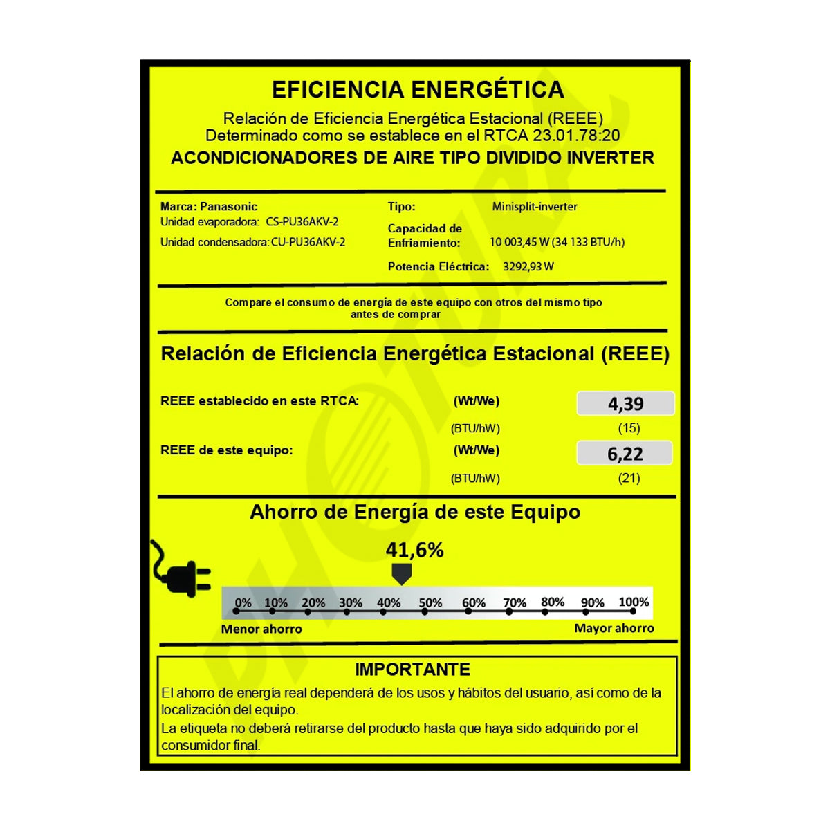 Panasonic Aire Acondicionado Split Inverter 34,133 BTU | SEER 21 | PU | Enfriamiento Rápido | Blue Fin Condenser | 220v | Blanco