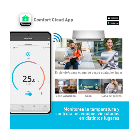 Panasonic Aire Acondicionado Split Premium Inverter 26,600 BTU | SEER 20.5 | nanoeX Mark 2 | WiFi Comfort Cloud | Filtro Antibacterial | Blue Fin | 220v | Gris