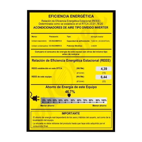 Panasonic Aire Acondicionado Split Premium Inverter 25,200 BTU | SEER 22 | SU | nanoeX Mark 2 | WiFi Comfort Cloud | Blue Fin | 220v | Gris