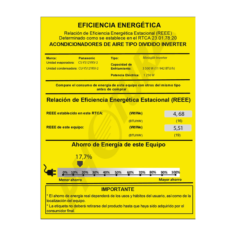 Panasonic Aire Acondicionado Split Inverter 12,000 BTU | YS | Enfriamiento Rápido | Blue Fin Condenser | 220v | Blanco