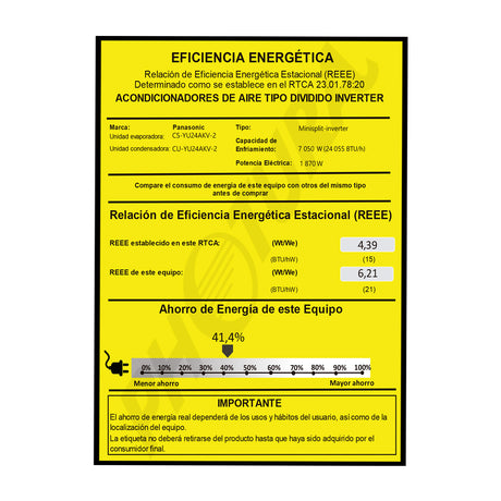 Panasonic Aire Acondicionado Split Inverter 24,055 BTU | SEER 21 | YU | Enfriamiento Rápido | Blue Fin Condenser | IFeel | 220v | Blanco