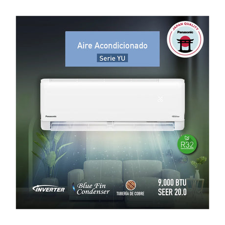 Panasonic Aire Acondicionado Split Inverter 9,212 BTU | SEER 20 | YU | Enfriamiento Rápido | Blue Fin Condenser | 220v | Blanco