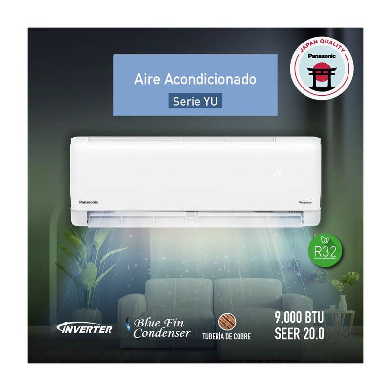 Panasonic Aire Acondicionado Split Inverter 9,212 BTU | SEER 20 | YU | Enfriamiento Rápido | Blue Fin Condenser | 220v | Blanco
