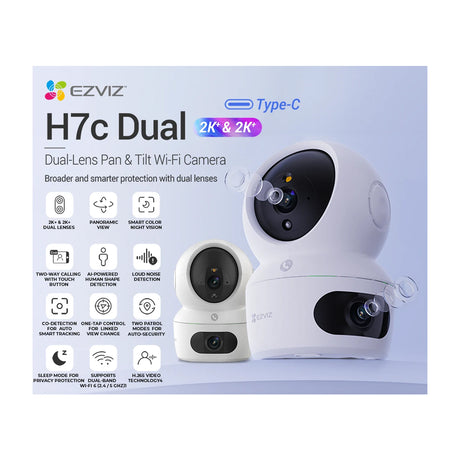 EZVIZ H7c Dual Cámara de Seguridad WiFi para Casa | Dual 2K+ | Visión Panorámica 360º | Visión Nocturna a Color | Detección de Movimiento | Modo Patrulla